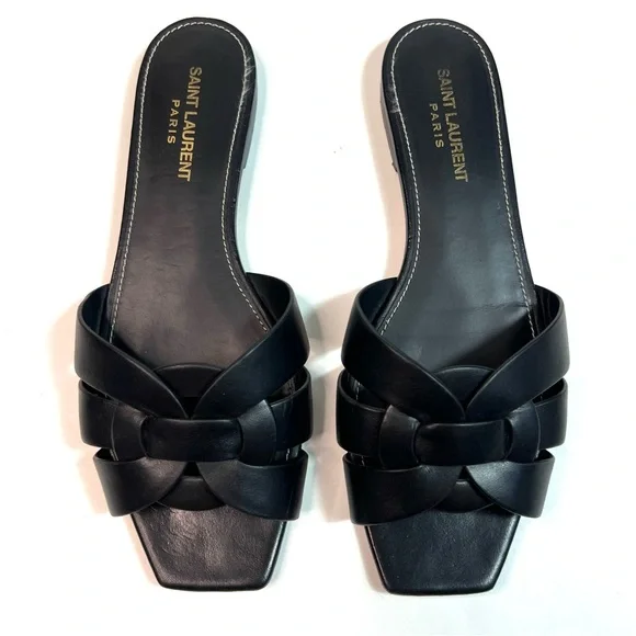 SAINT LAURENT Tribute Woven Leather Sandal Slides Black Size EU 38 - US 8 - Picture 13 of 15